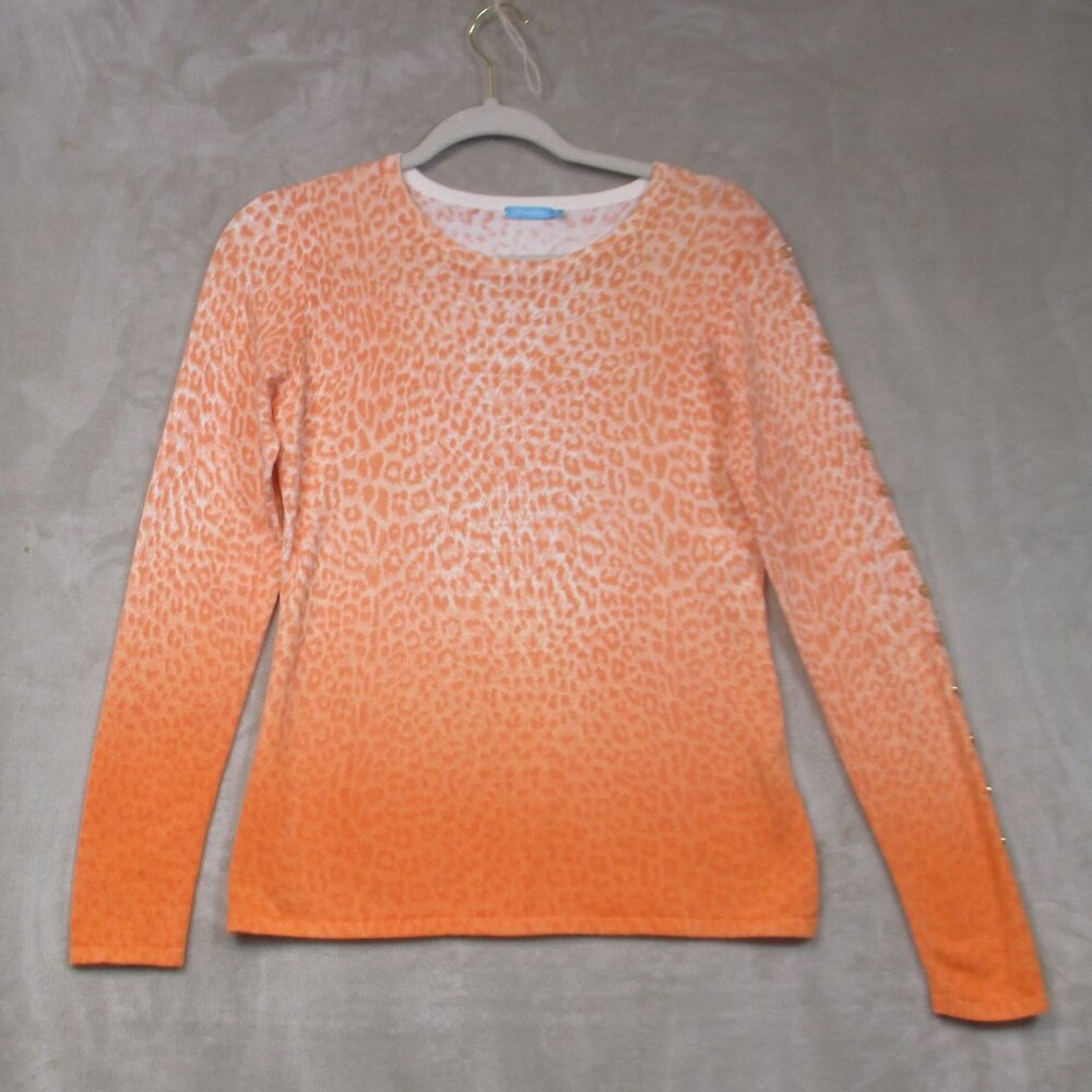 J. McLaughlin Women's Size XS Orange Animal Print Cotton Blend Sweater